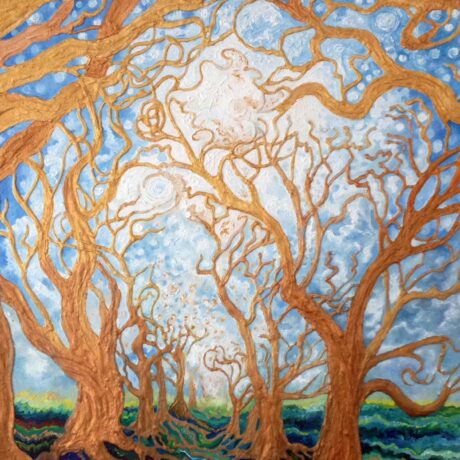"Celestial Trees" - Oil and mixed media on canvas - 60x50cm - For Sale - £250