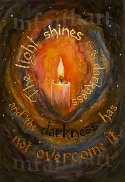 "The Light Shines in the Darkness" - Watercolour and gold leaf on paper - 40x27.5cm - Framed (51x41cm) - For Sale - £120 (painting only  - £180 (framed)